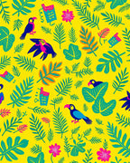 Bright Yellow Tropical Birds Flowers Rug