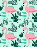 Playful Pink Flamingos Tropical Foliage Rug