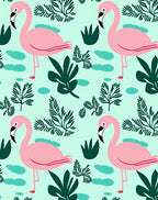 Playful Pink Flamingos Tropical Foliage Rug