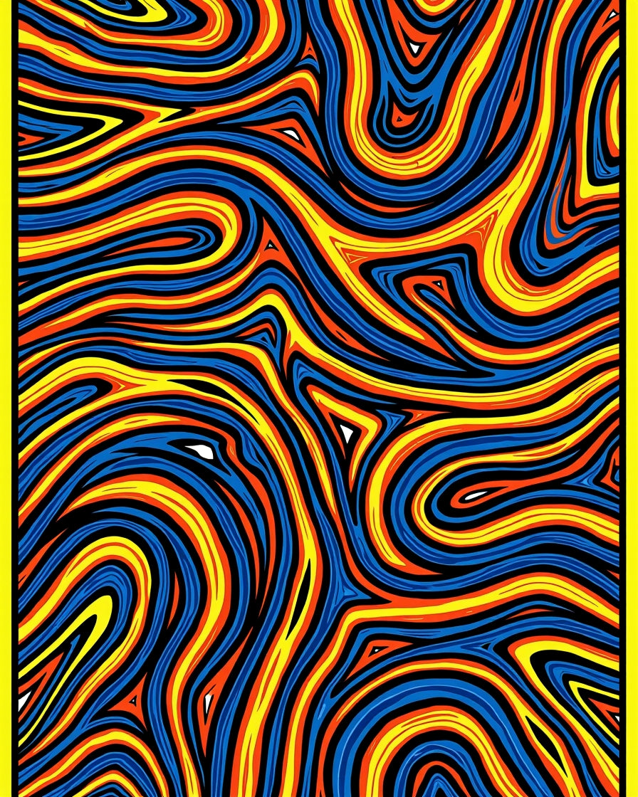 Vibrant Blue Yellow Orange Swirl Rug