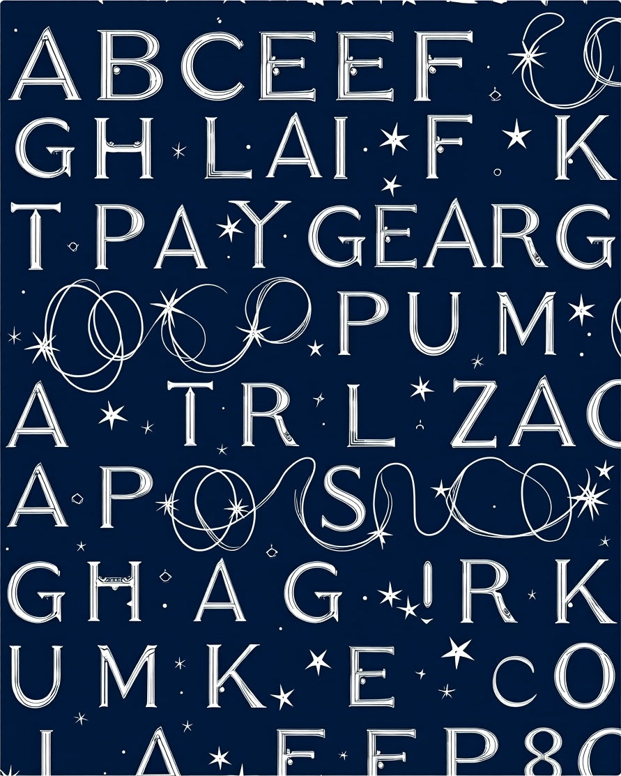 Celestial Alphabet Navy Blue Rug