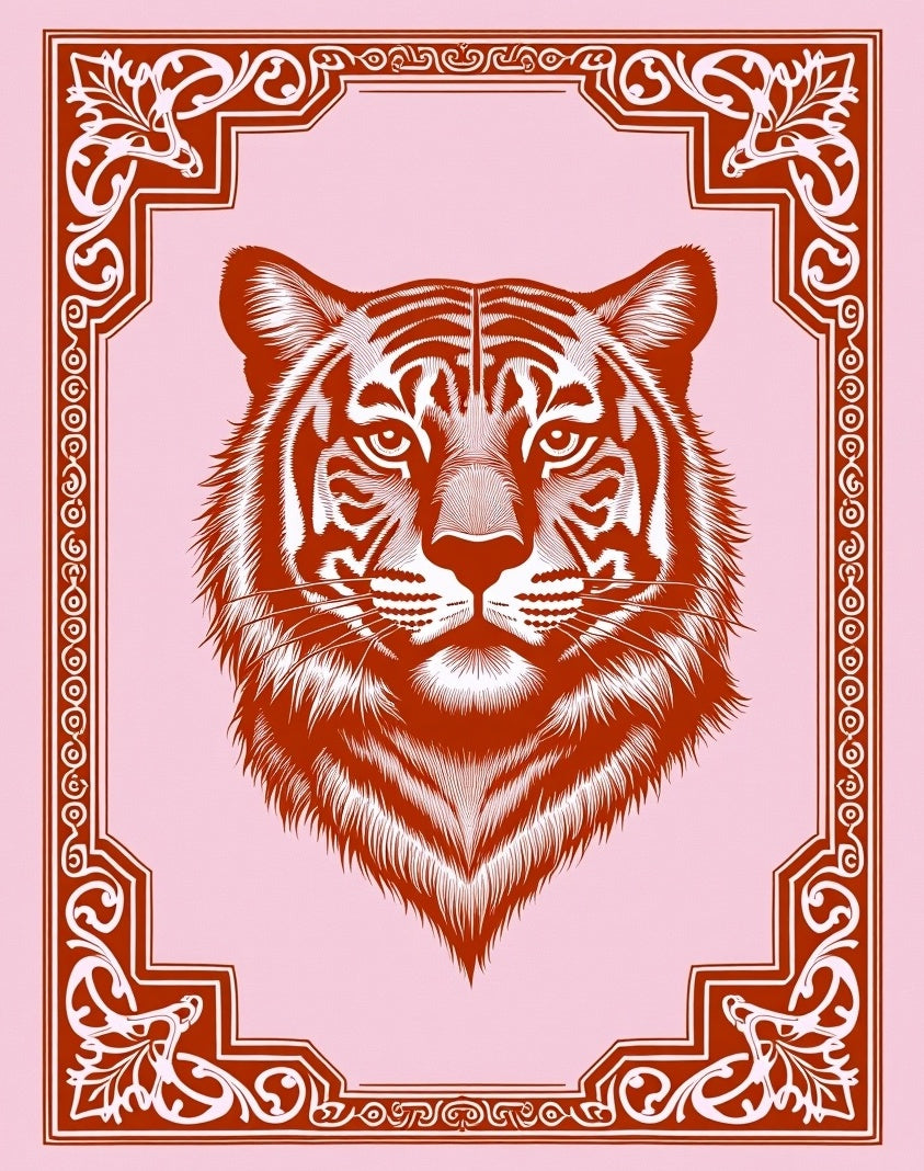 Crimson Tiger Portrait Ornate Frame Rug