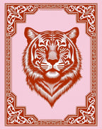 Crimson Tiger Portrait Ornate Frame Rug
