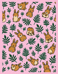Cute Brown Bunny Green Leaf Pink Rug