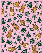 Cute Brown Bunny Green Leaf Pink Rug