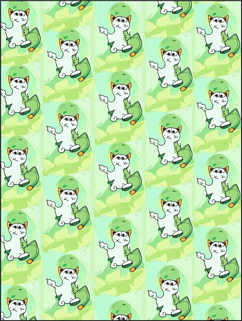 Whimsical Cat Skateboarding Green Tones Rug