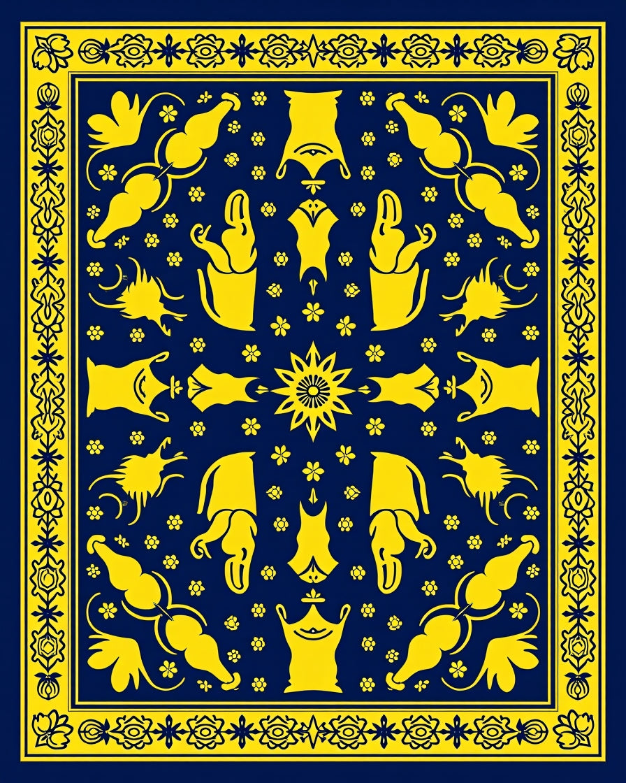 Bold Yellow Elephant Folk Art Rug