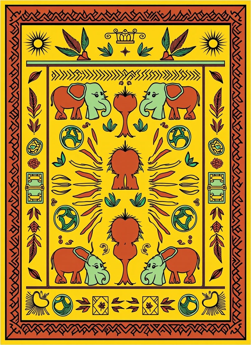 Yellow Elephant Folk Art Majestic Rug