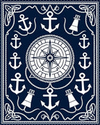 Nautical Navy Anchor Compass Rose Rug