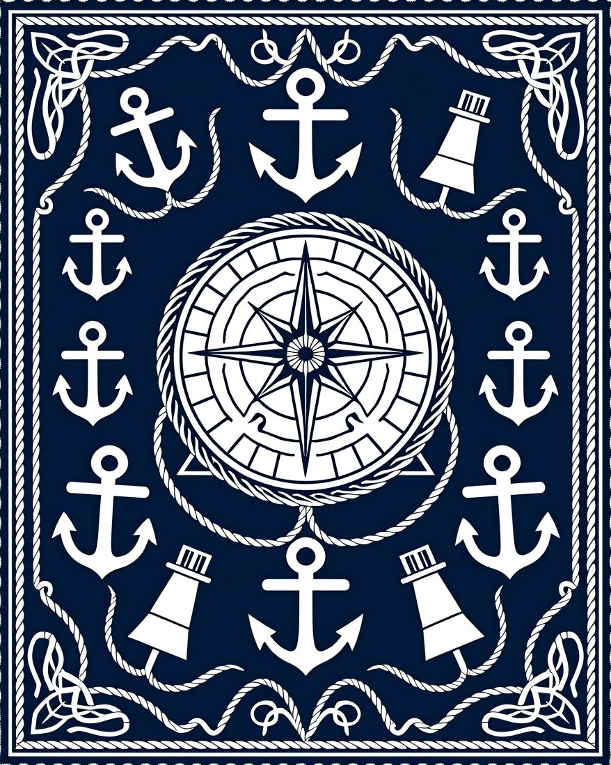 Nautical Navy Anchor Compass Rose Rug
