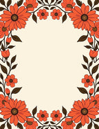 Vibrant Coral Floral Border Rug