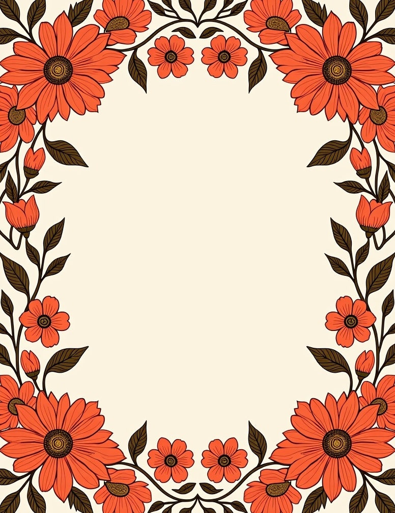 Vibrant Coral Floral Border Rug
