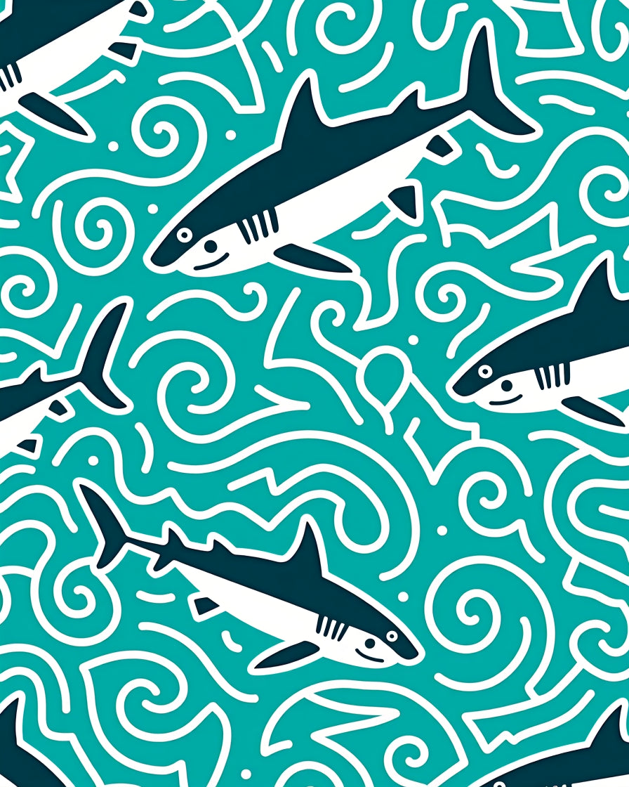 Teal Shark Swirl Marine Scene Rug