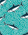 Teal Shark Swirl Marine Scene Rug