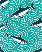 Teal Shark Swirl Marine Scene Rug