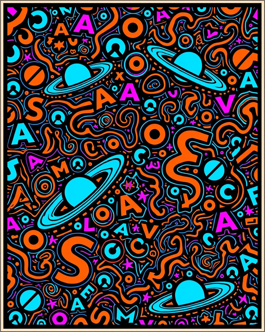 Cosmic Orange Blue Alphabet Galaxy Rug