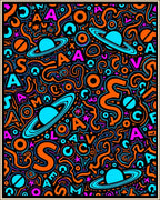 Cosmic Orange Blue Alphabet Galaxy Rug