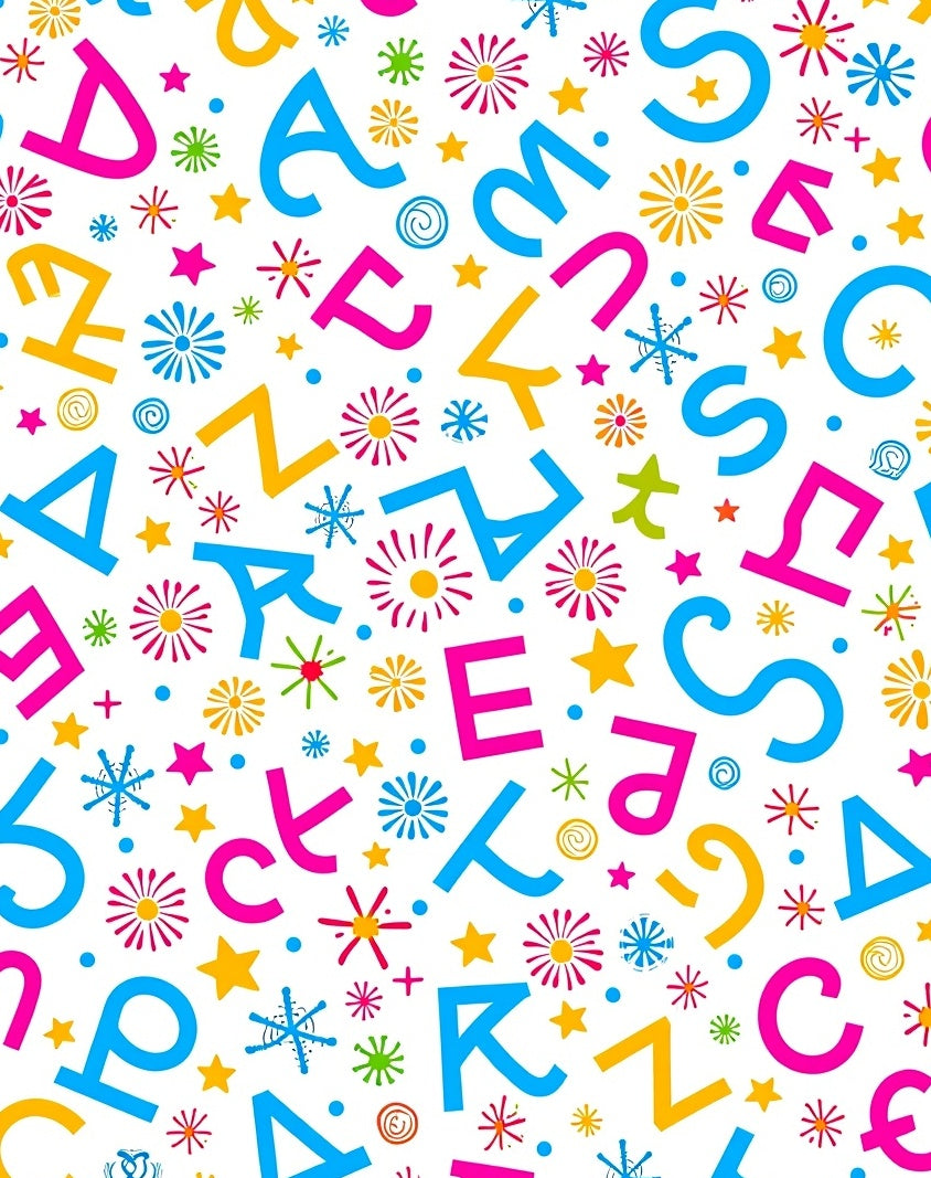 Colorful Alphabet Stars Flower Collage Rug