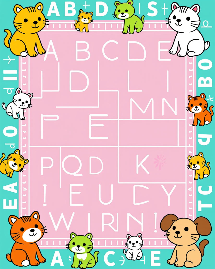 Cute Cat Alphabet Play Mat Rug