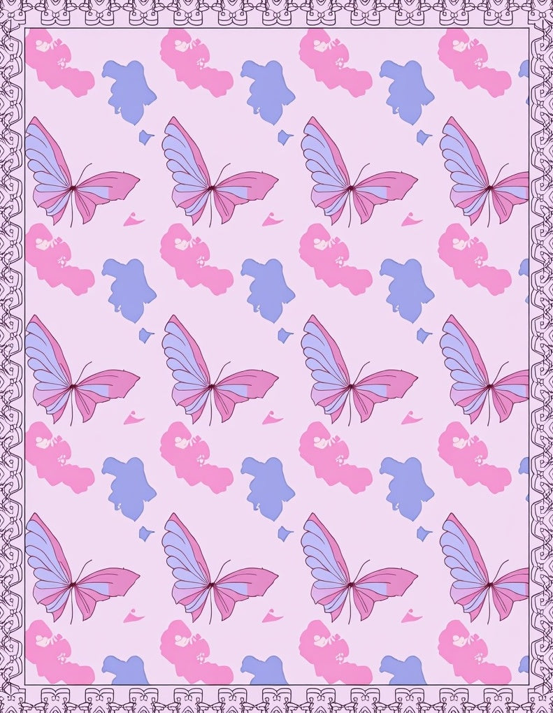 Pink Butterfly Garden Whimsical Design Rug