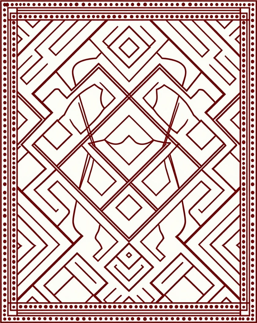 Deep Red Geometric Maze Border Rug