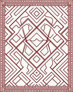 Deep Red Geometric Maze Border Rug