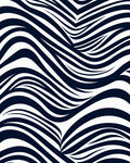Navy White Wavy Stripe Abstract Rug