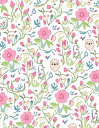 Pink Floral Puppy Meadow Whimsy Rug