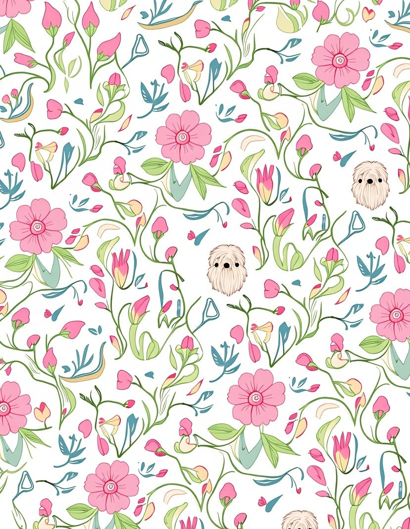 Pink Floral Puppy Meadow Whimsy Rug