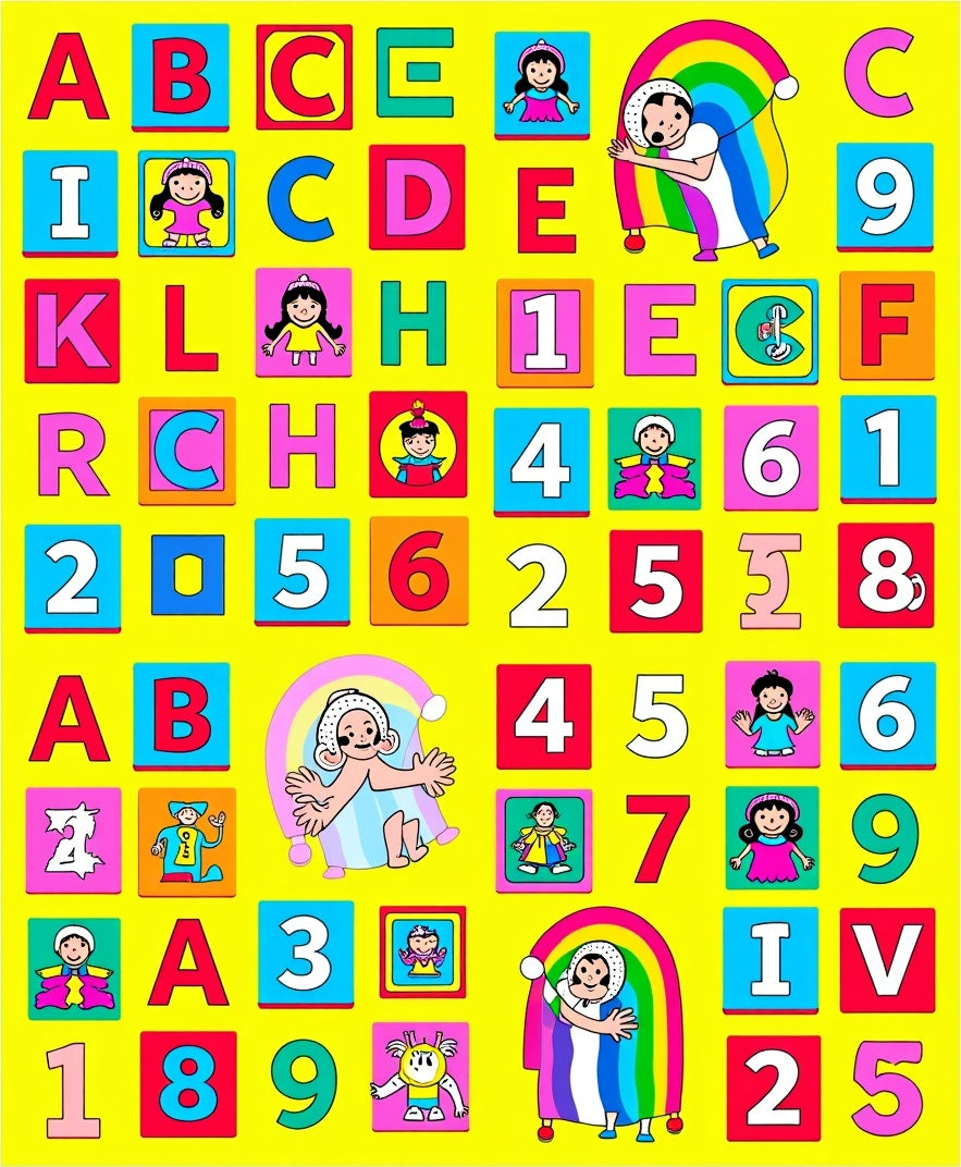Colorful Alphabet Numbers Playful Kids Rug