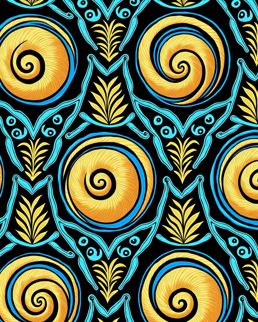 Golden Blue Swirl Floral Lattice Rug