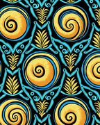 Golden Blue Swirl Floral Lattice Rug