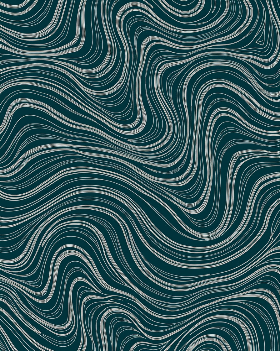 Deep Teal Swirling White Lines Rug