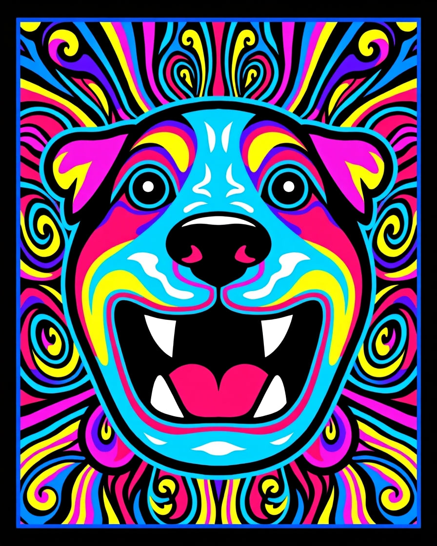 Trippy Neon Dog Swirls Rug