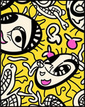 Whimsical Yellow Cartoon Character Assemblage Rug