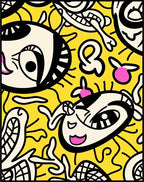 Whimsical Yellow Cartoon Character Assemblage Rug