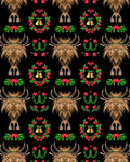 Highland Cow Christmas Wreath Bells Rug