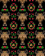 Highland Cow Christmas Wreath Bells Rug