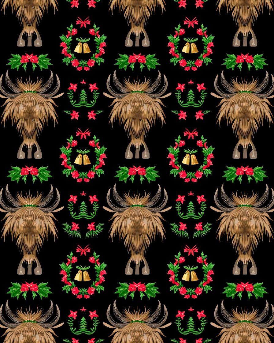 Highland Cow Christmas Wreath Bells Rug