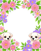 Whimsical Puppy Floral Pink Purple Rug