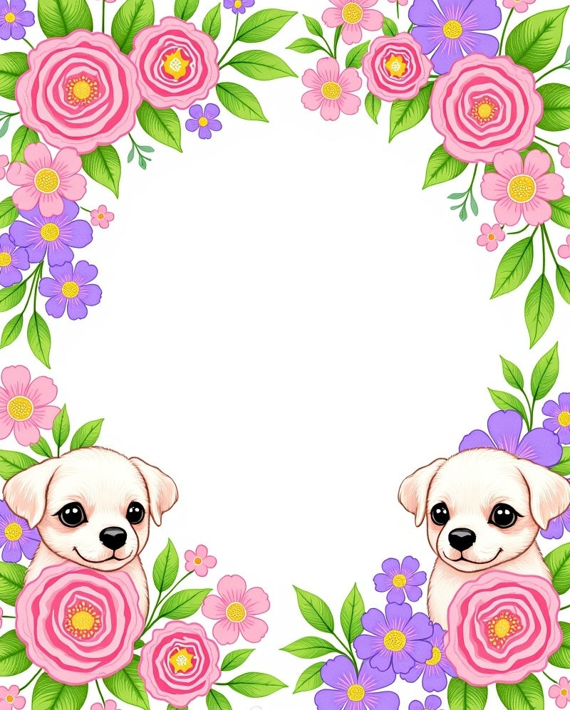 Whimsical Puppy Floral Pink Purple Rug
