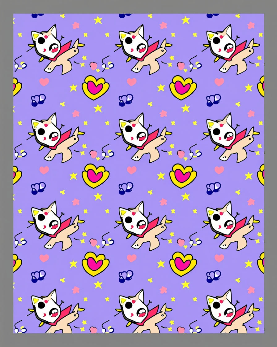 Kawaii Creature Hearts Stars Purple Rug