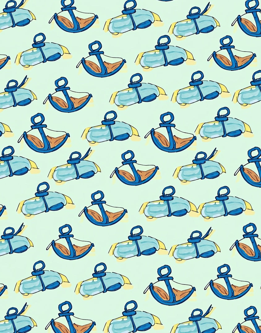 Blue Marine Anchor Pattern Rug
