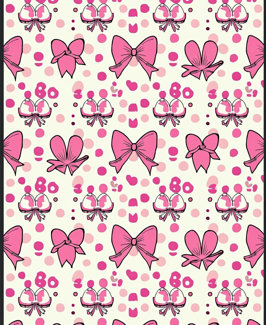 Pink Bow Polka Dots Whimsical Field Rug