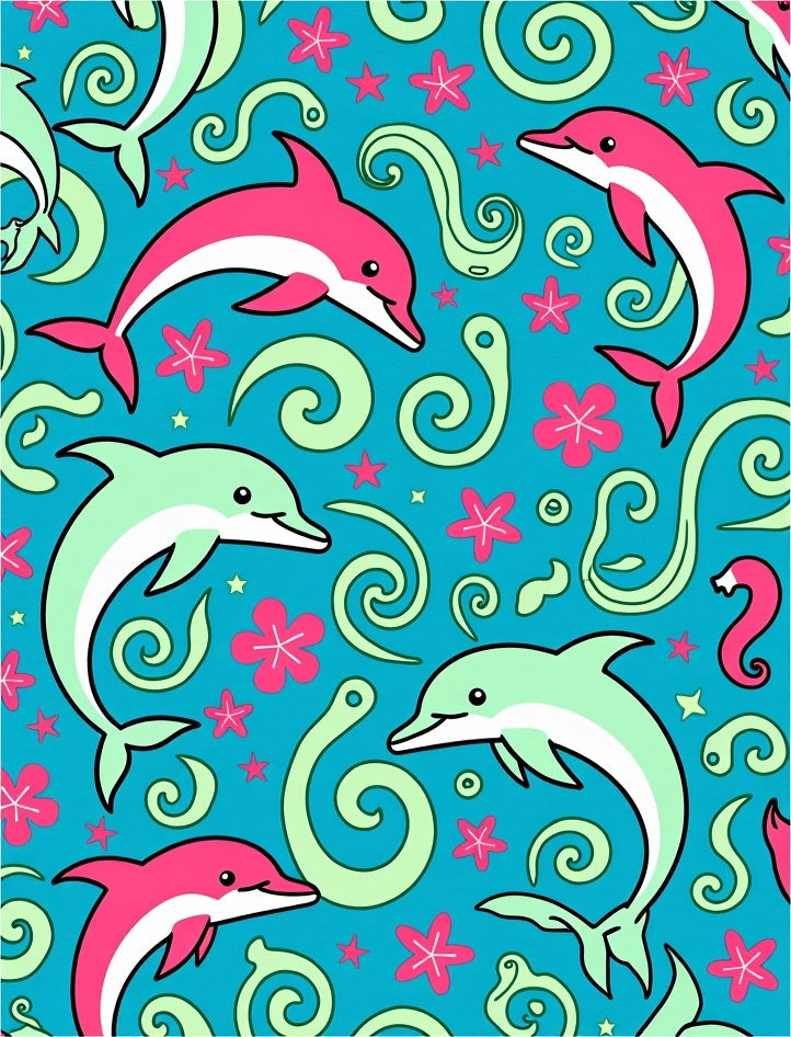 Turquoise Dolphin Swirl Coral Starfish Rug