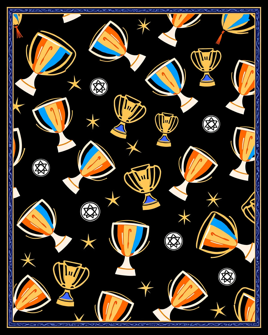 Winning Trophies And Stars Black Rug