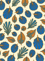 Bold Blue Orange Leaf Scatter Rug