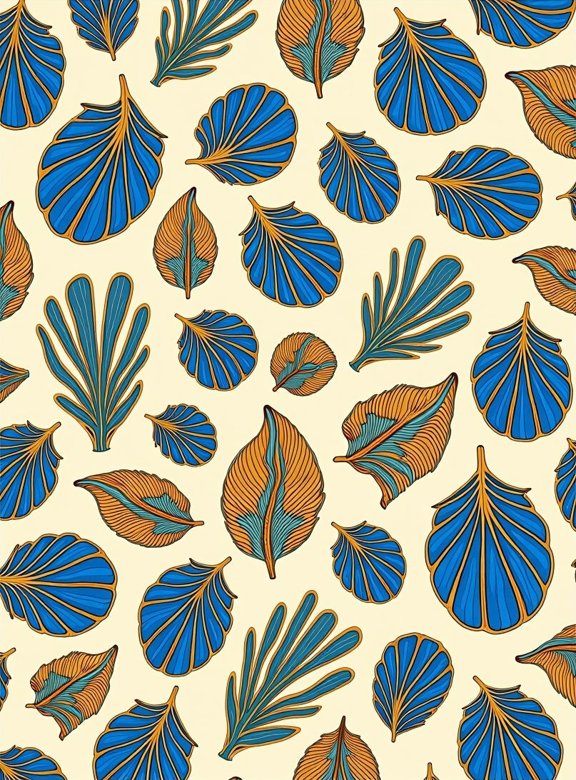 Bold Blue Orange Leaf Scatter Rug