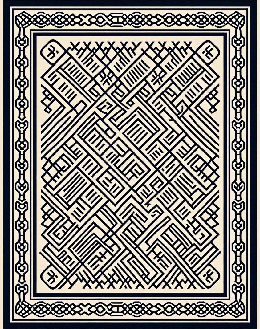Black Geometric Maze Border Rug