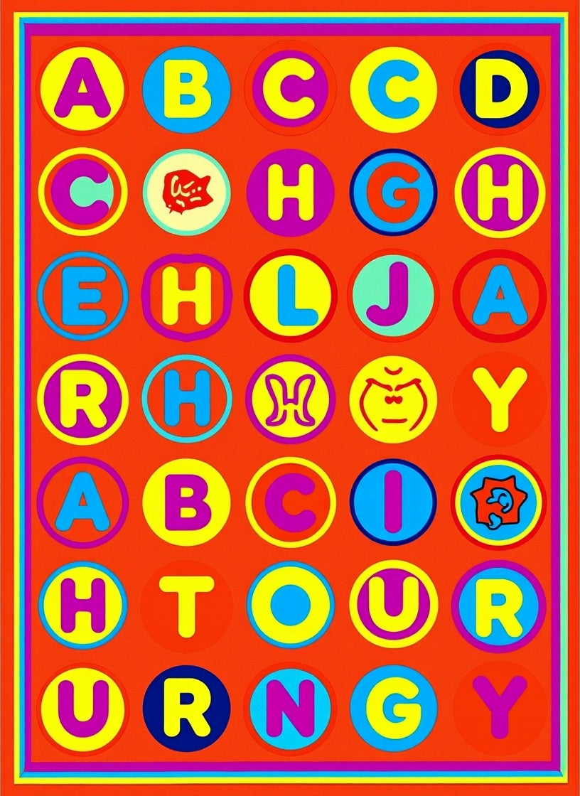 Retro Alphabet Circles Orange Rug